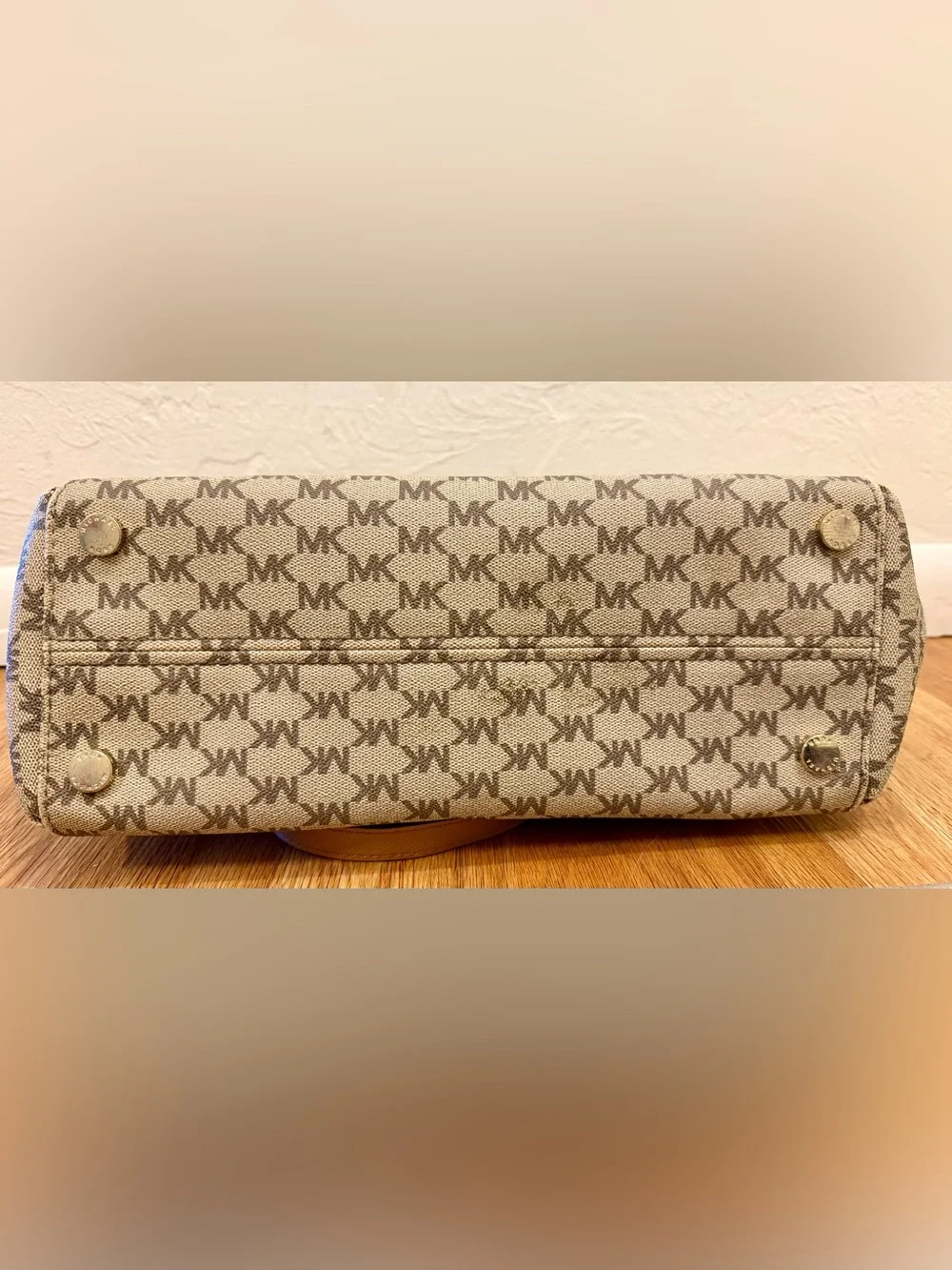 Michael Kors Beige and Tan MK Monogram Tote